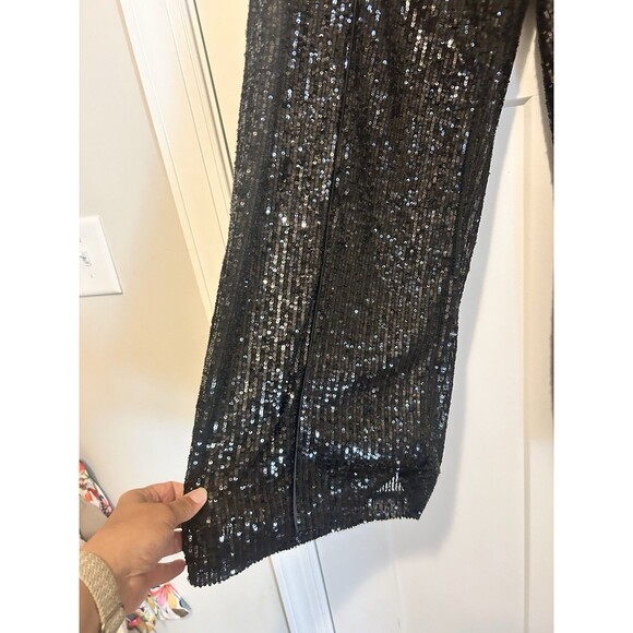Limited Black Sequin Pants High Rise Wide Leg Side Zip Women’s Size 16  W Party - Picture 5 of 6